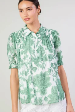 Current Air Tulip Jacquard Blouse GREENFLORAL Outlet