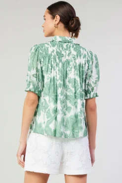 Current Air Tulip Jacquard Blouse GREENFLORAL Outlet