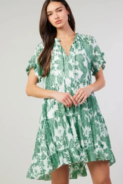 Current Air Tulip Jacquard Mini Dress GREENFLORAL Fashion