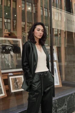 Current Air Two Tone Vegan Leather Jacket DARKGREEN Sale