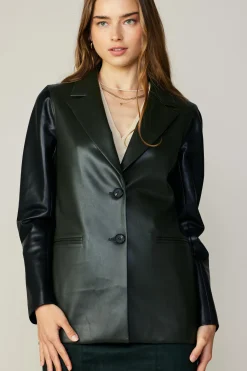 Current Air Two Tone Vegan Leather Jacket DARKGREEN Sale