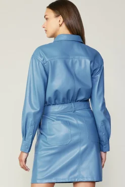 Current Air Vegan Leather Belted Shirt Dress TRANQUILBLUE New