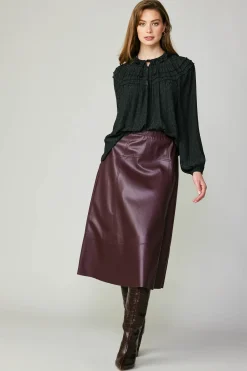 Current Air Vegan Leather Midi Skirt BURGUNDY Sale