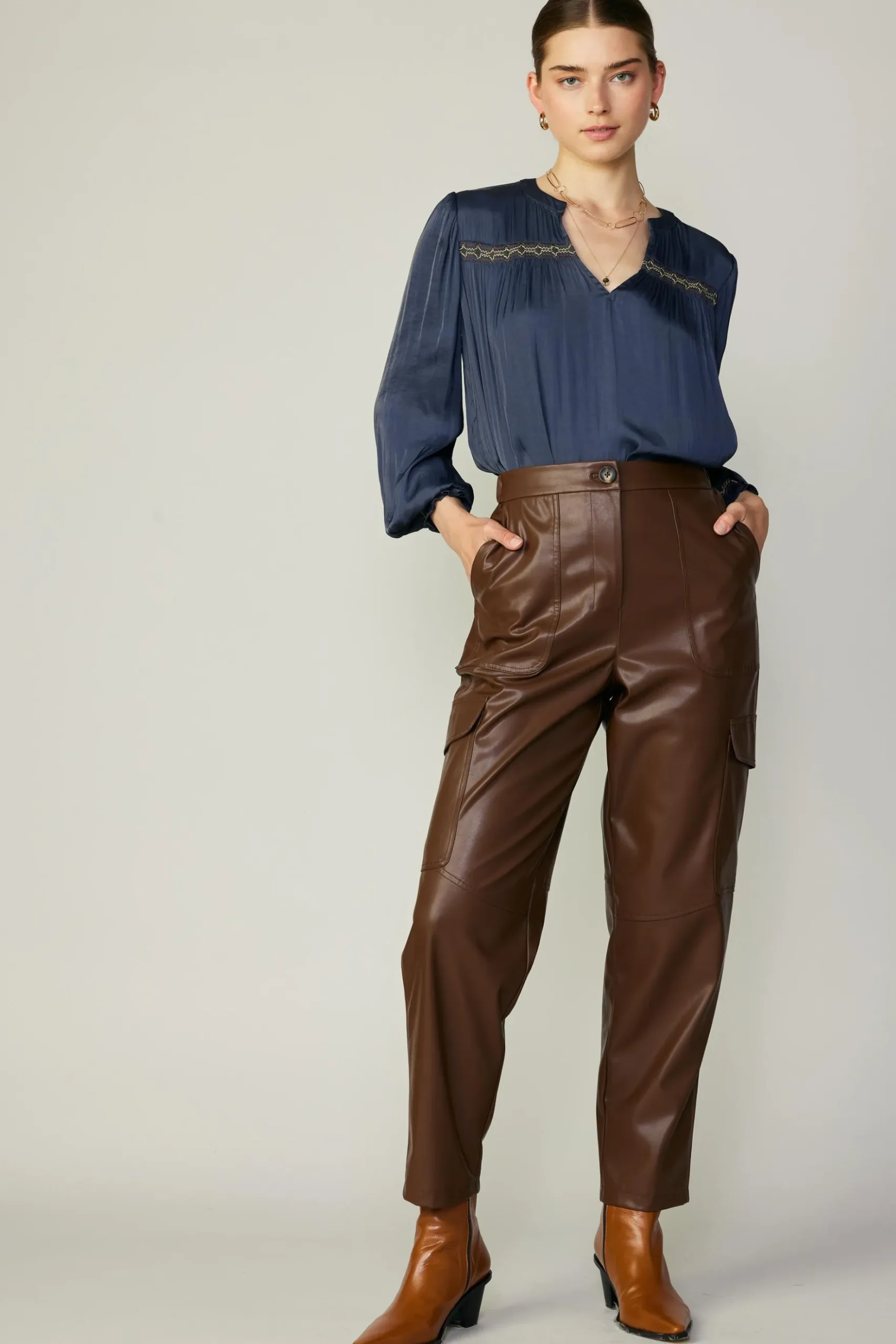Current Air Vegan Leather Trousers BROWN New