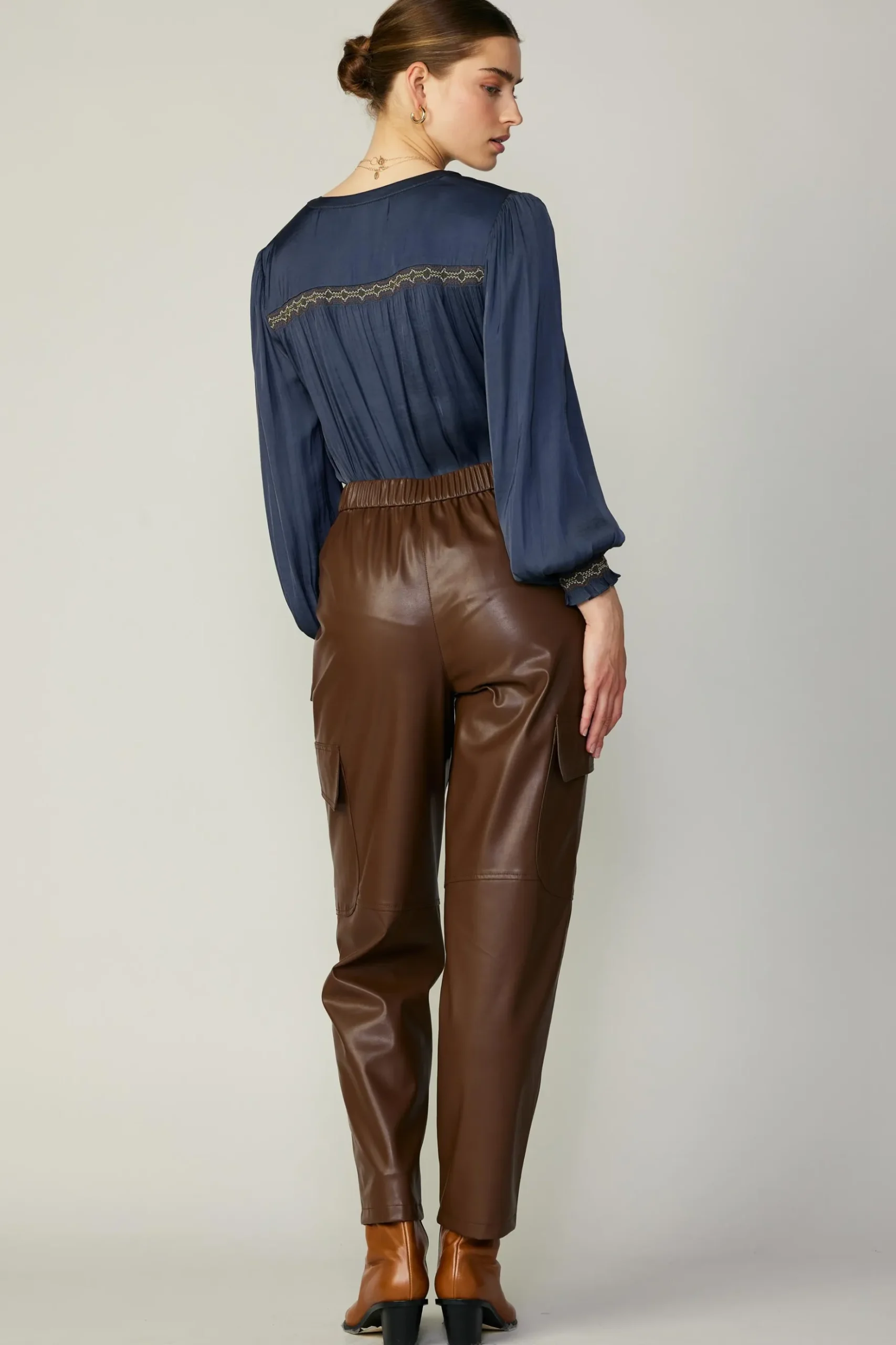 Current Air Vegan Leather Trousers BROWN New