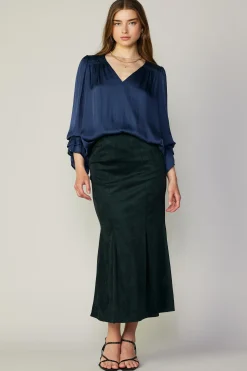 Current Air Vegan Suede Fishtail Skirt DARKGREEN Clearance