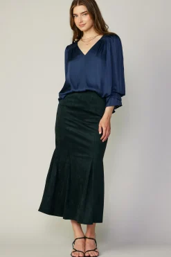 Current Air Vegan Suede Fishtail Skirt DARKGREEN Clearance