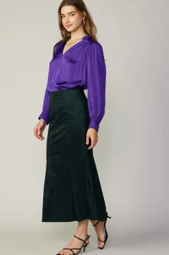 Current Air Vegan Suede Fishtail Skirt DARKGREEN Clearance