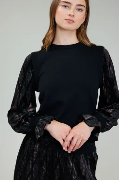 Current Air Velvet Foil Sweater Top BLACKBRONZEMULTI Outlet