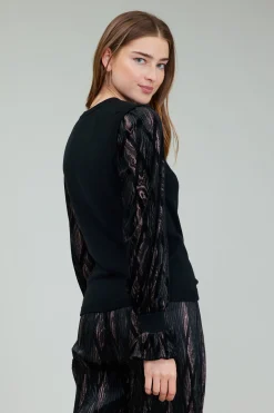 Current Air Velvet Foil Sweater Top BLACKBRONZEMULTI Outlet