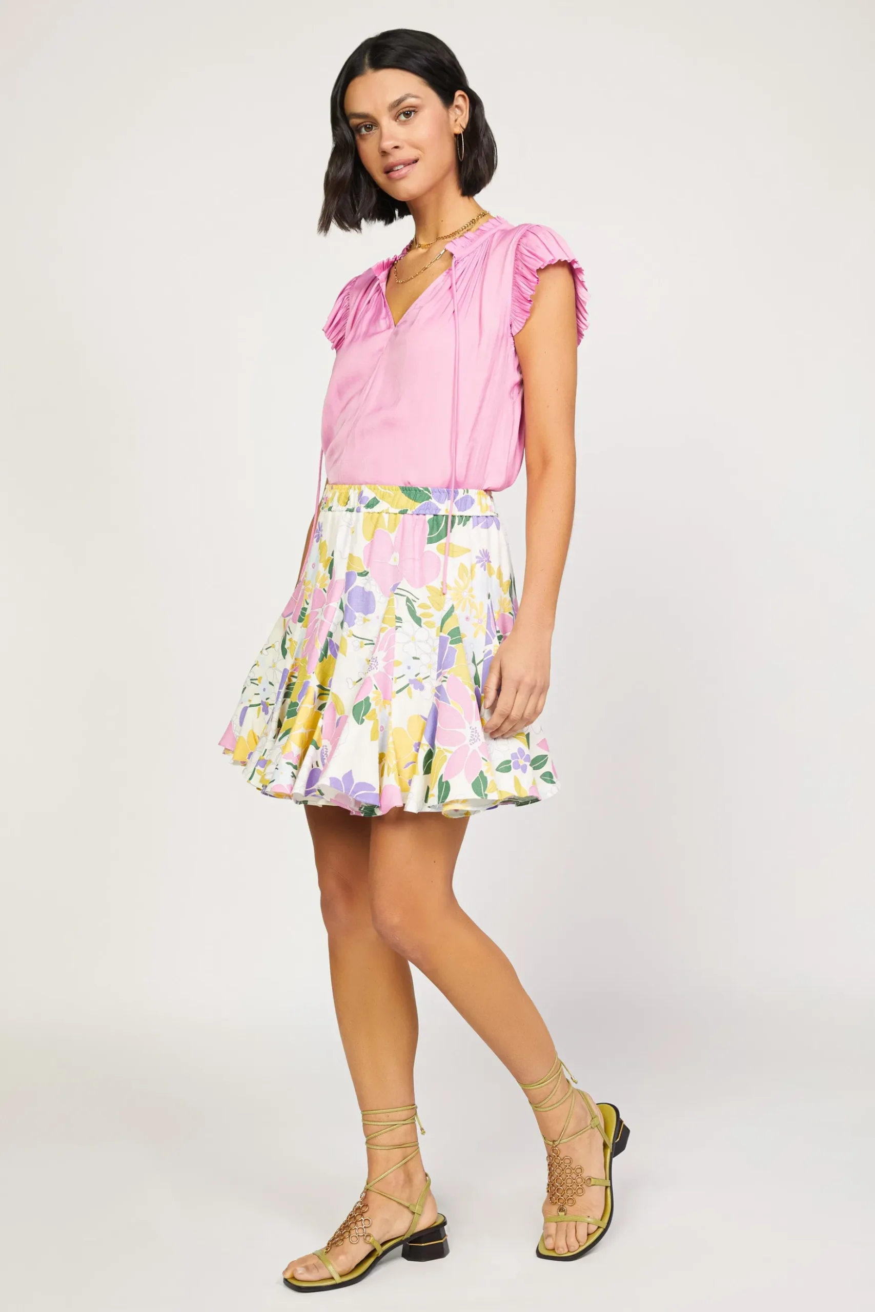 Current Air Vintage Floral Godet Skirt WHITE Best