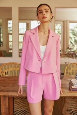 Current Air Welt Pocket Cropped Blazer PINK Online
