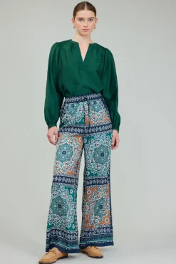 Current Air Wide Leg Bordered Pants GREENMLT Fashion