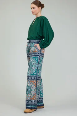 Current Air Wide Leg Bordered Pants GREENMLT Fashion
