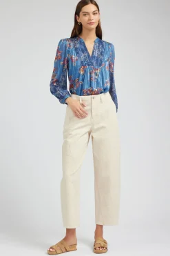 Current Air Wide Leg Embroidered Pant NATURAL New