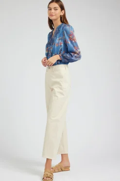 Current Air Wide Leg Embroidered Pant NATURAL New