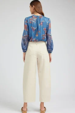 Current Air Wide Leg Embroidered Pant NATURAL New