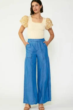 Current Air Wide Leg Tiered Pants CHAMBRAY Hot