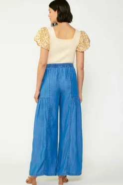 Current Air Wide Leg Tiered Pants CHAMBRAY Hot
