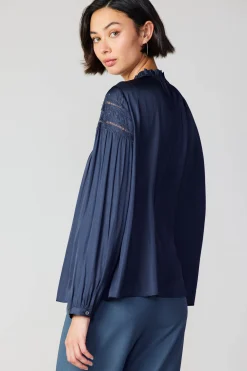 Current Air Yoke Lace Blouse SLATENAVY Discount