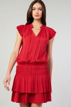 Current Air Zoey Pleated Mini Dress RED Hot