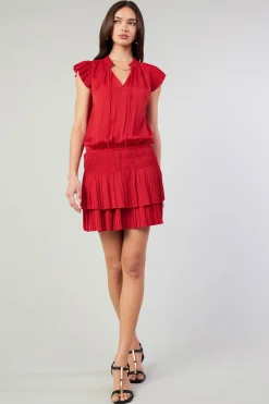 Current Air Zoey Pleated Mini Dress RED Hot