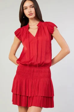 Current Air Zoey Pleated Mini Dress RED Hot