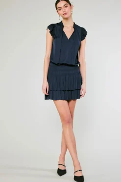 Current Air Zoey Pleated Mini Dress DARKNAVY Discount