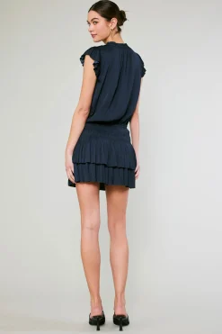 Current Air Zoey Pleated Mini Dress DARKNAVY Discount