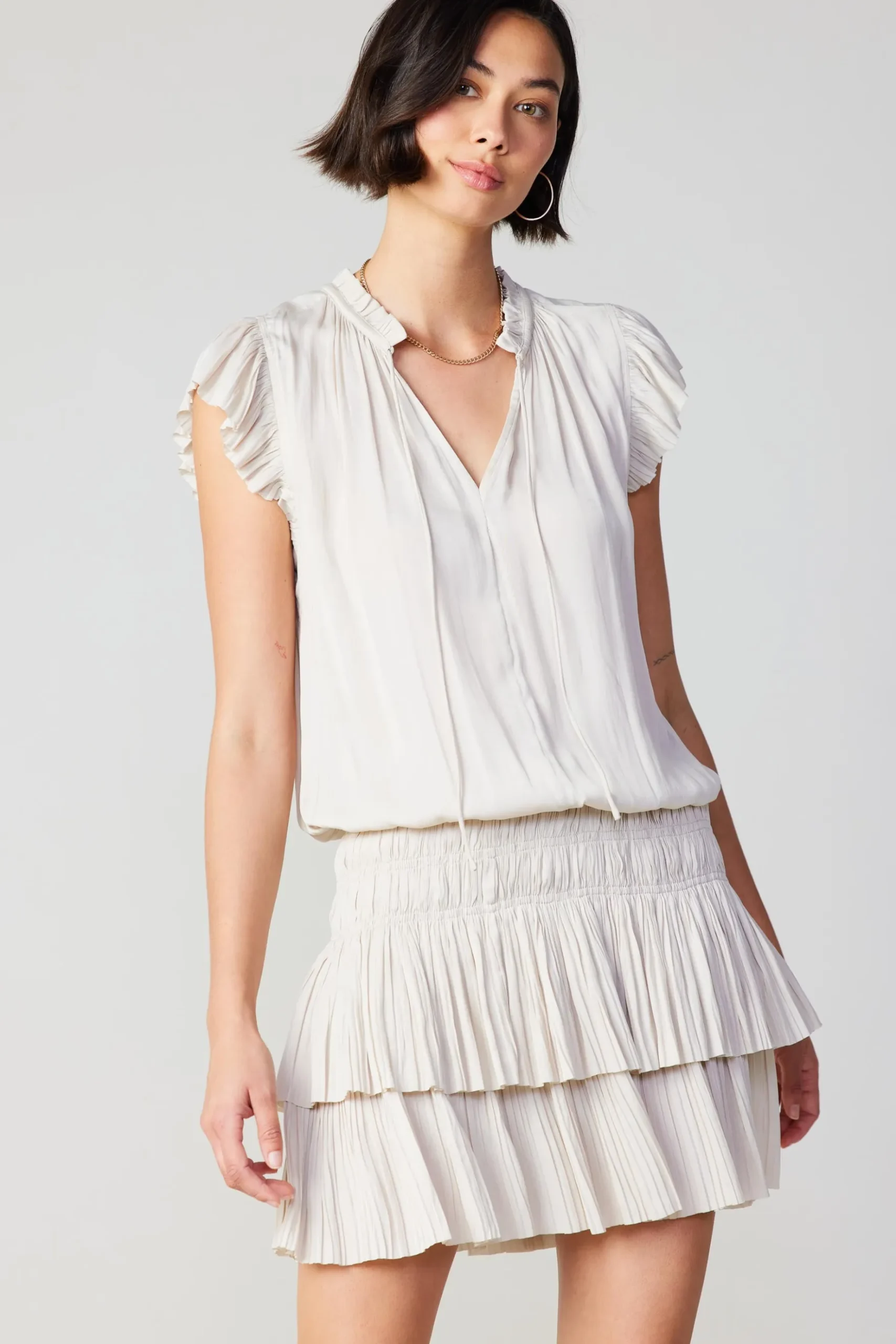 Current Air Zoey Pleated Skirt Mini Dress ECRU Clearance