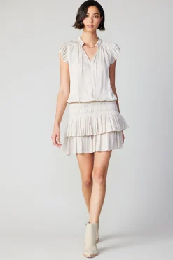 Current Air Zoey Pleated Skirt Mini Dress ECRU Clearance