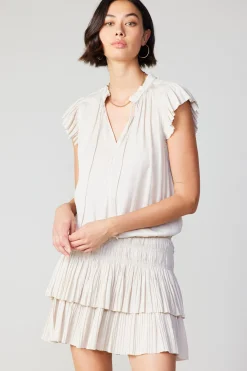 Current Air Zoey Pleated Skirt Mini Dress ECRU Clearance
