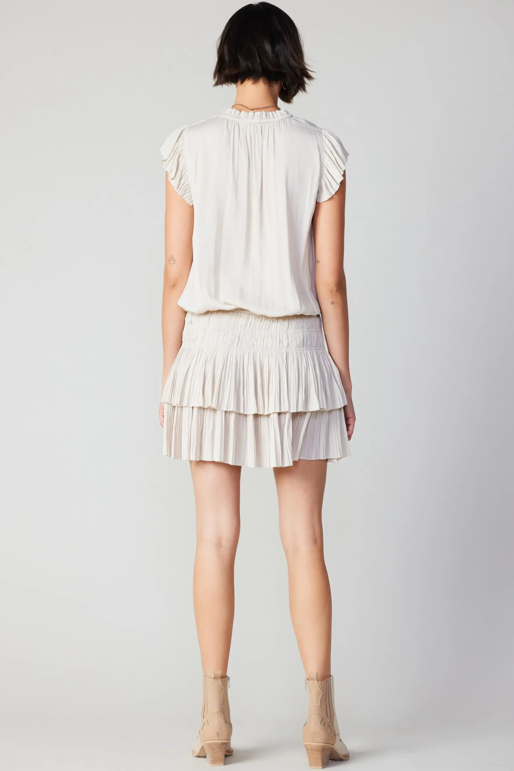 Current Air Zoey Pleated Skirt Mini Dress ECRU Clearance